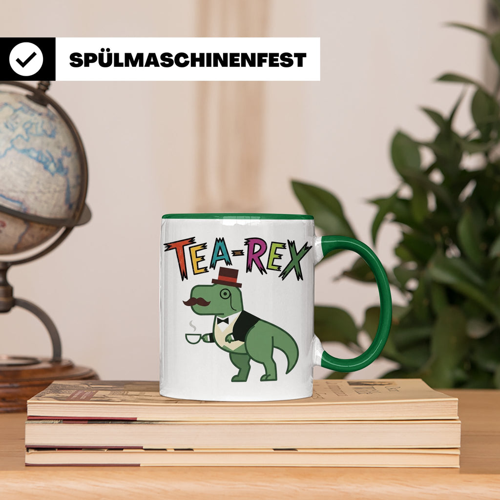 Tea Rex Tasse für Teeliebhaber, lustiges Dinosaurier Wortspi – Grün [farbe:grün]