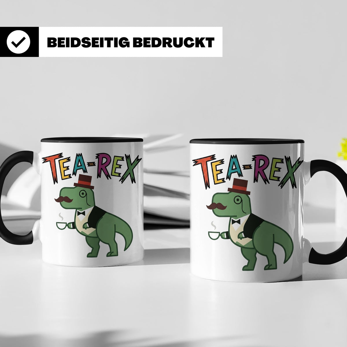Tea Rex Tasse für Teeliebhaber, lustiges Dinosaurier Wortspi – Schwarz [farbe:schwarz]