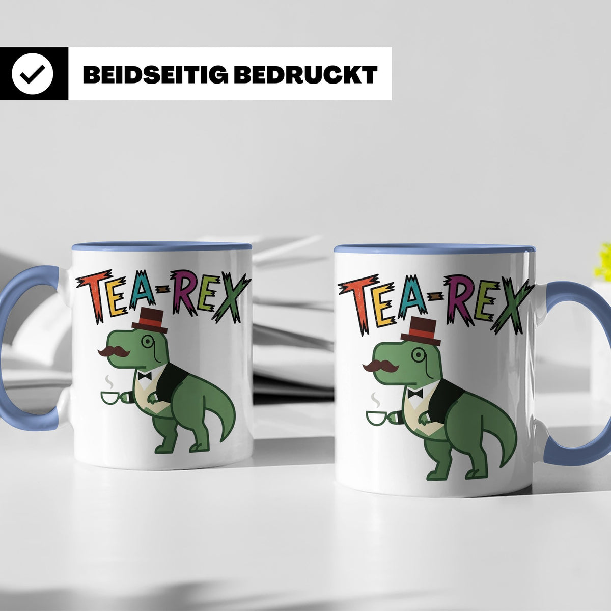 Tea Rex Tasse für Teeliebhaber, lustiges Dinosaurier Wortspi – Blau [farbe:blau]