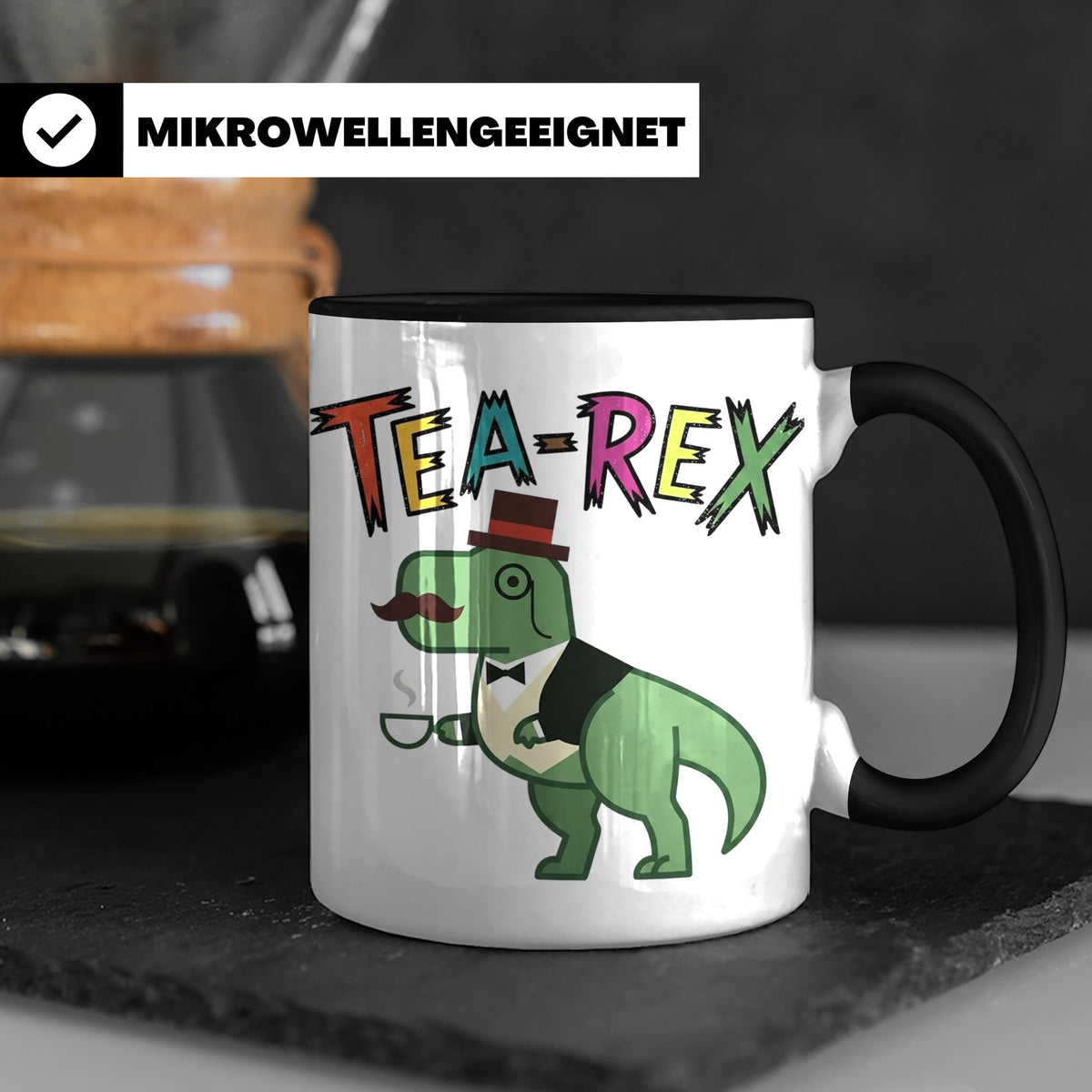 Tea Rex Tasse für Teeliebhaber, lustiges Dinosaurier Wortspi – Schwarz [farbe:schwarz]