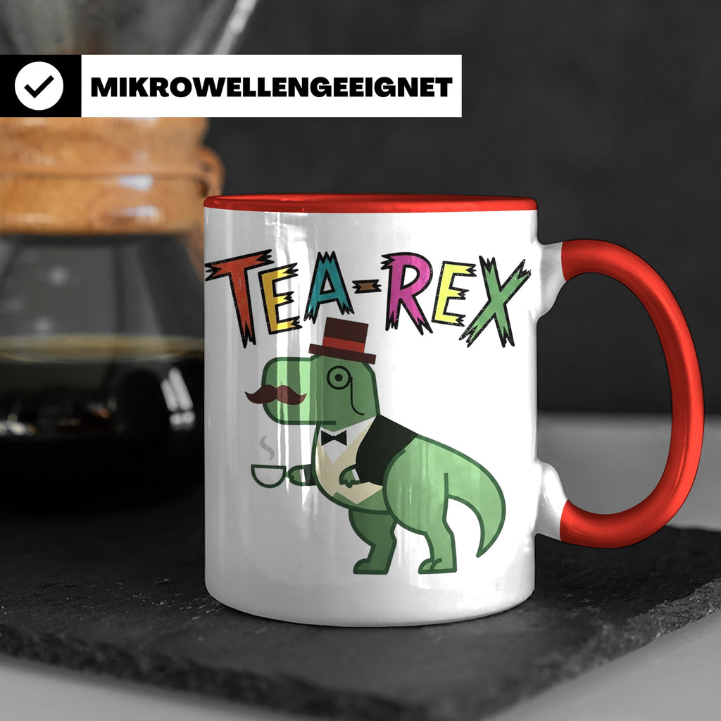 Tea Rex Tasse für Teeliebhaber, lustiges Dinosaurier Wortspi – Rot [farbe:rot]