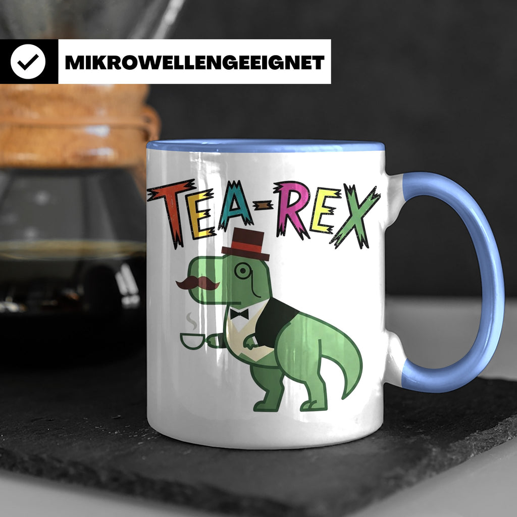 Tea Rex Tasse für Teeliebhaber, lustiges Dinosaurier Wortspi – Blau [farbe:blau]