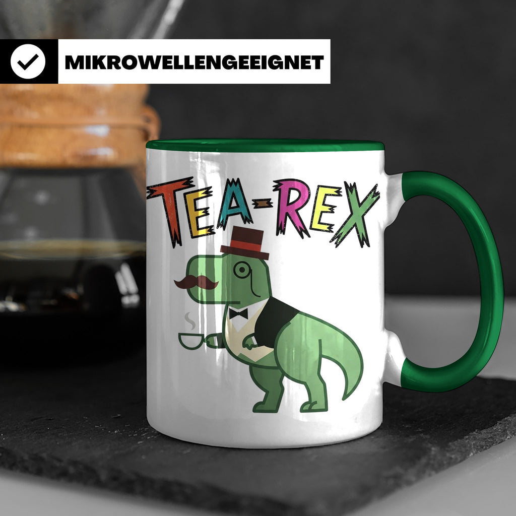 Tea Rex Tasse für Teeliebhaber, lustiges Dinosaurier Wortspi – Grün [farbe:grün]