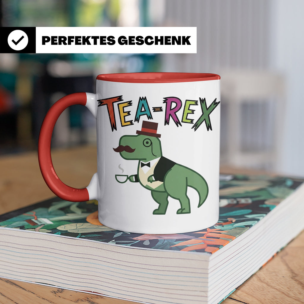 Tea Rex Tasse für Teeliebhaber, lustiges Dinosaurier Wortspi – Rot [farbe:rot]