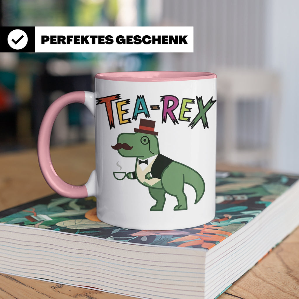 Tea Rex Tasse für Teeliebhaber, lustiges Dinosaurier Wortspi – Rosa [farbe:rosa]