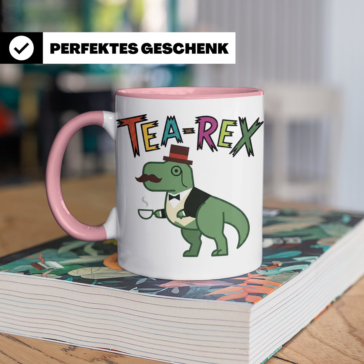 Tea Rex Tasse für Teeliebhaber, lustiges Dinosaurier Wortspi – Rosa [farbe:rosa]