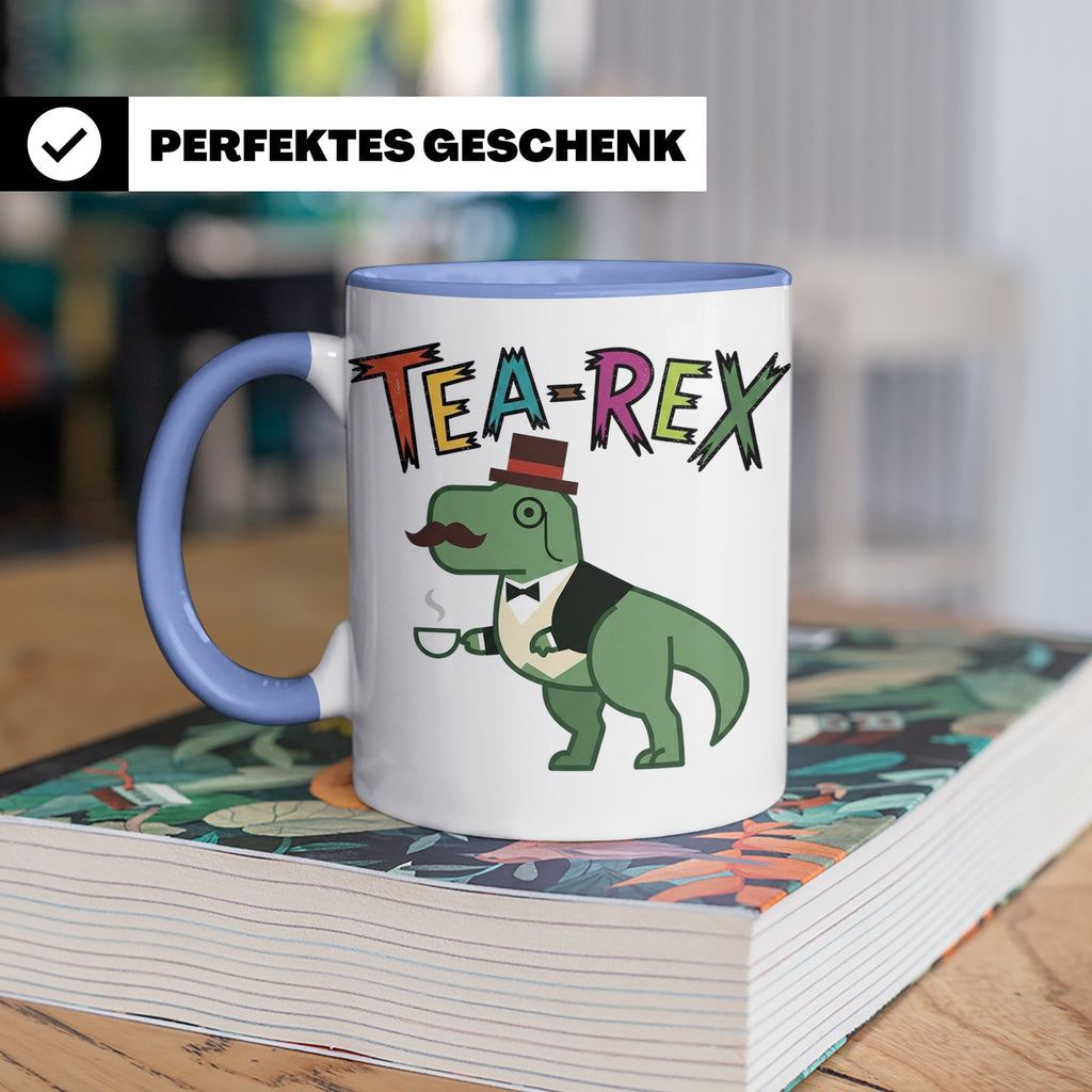 Tea Rex Tasse für Teeliebhaber, lustiges Dinosaurier Wortspi – Blau [farbe:blau]