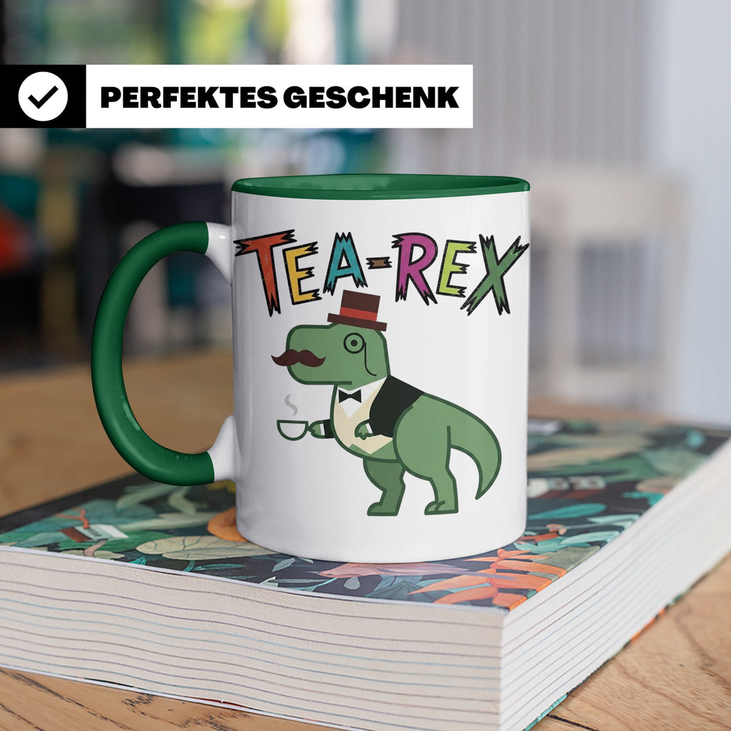 Tea Rex Tasse für Teeliebhaber, lustiges Dinosaurier Wortspi – Grün [farbe:grün]
