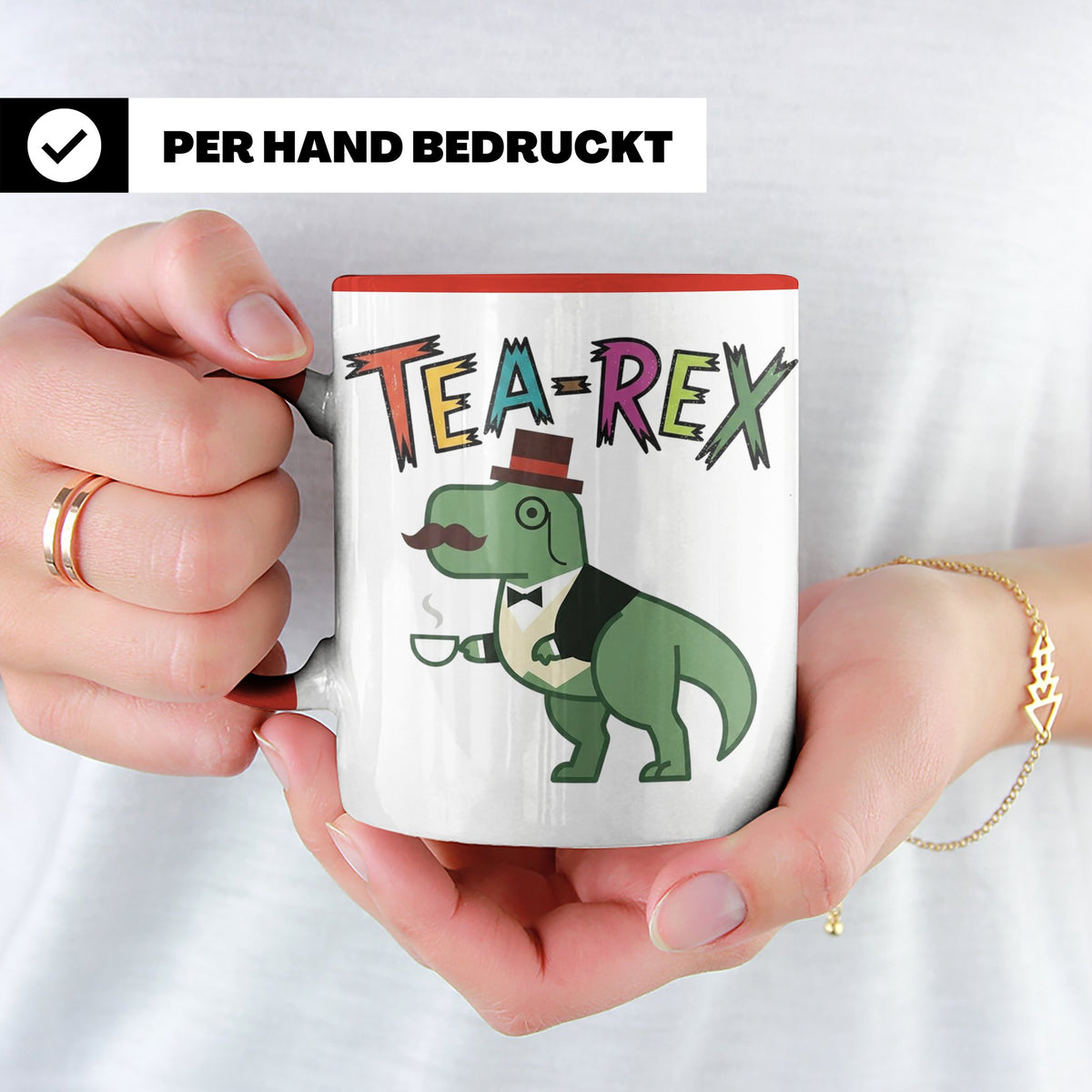 Tea Rex Tasse für Teeliebhaber, lustiges Dinosaurier Wortspi – Rot [farbe:rot]