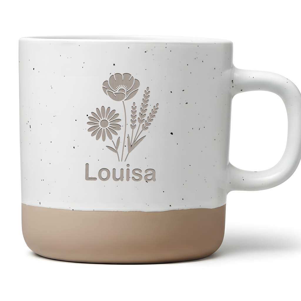 Personalisierte Tasse mit Wildblumen und Name, Florale Kaffeetasse mit Wunschname, Geschenk für Frauen, Geburtsblumen Becher, Boho Stil
