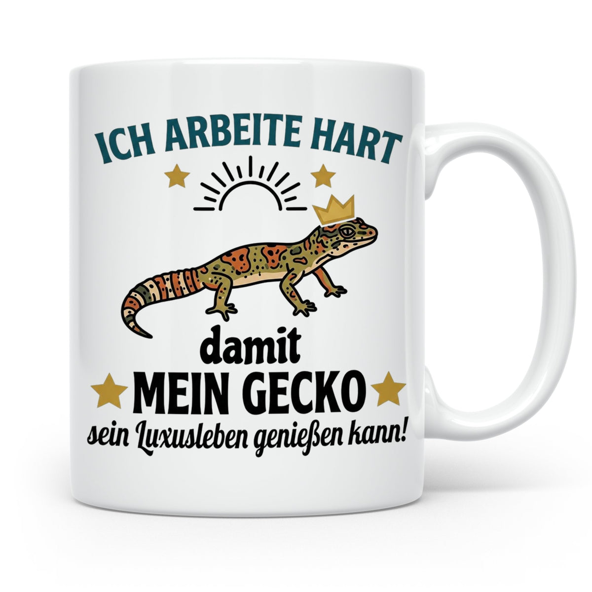Gecko Tasse mit Spruch Ich arbeite hart... Leopardgecko Halt – Weiß [farbe:weiß]