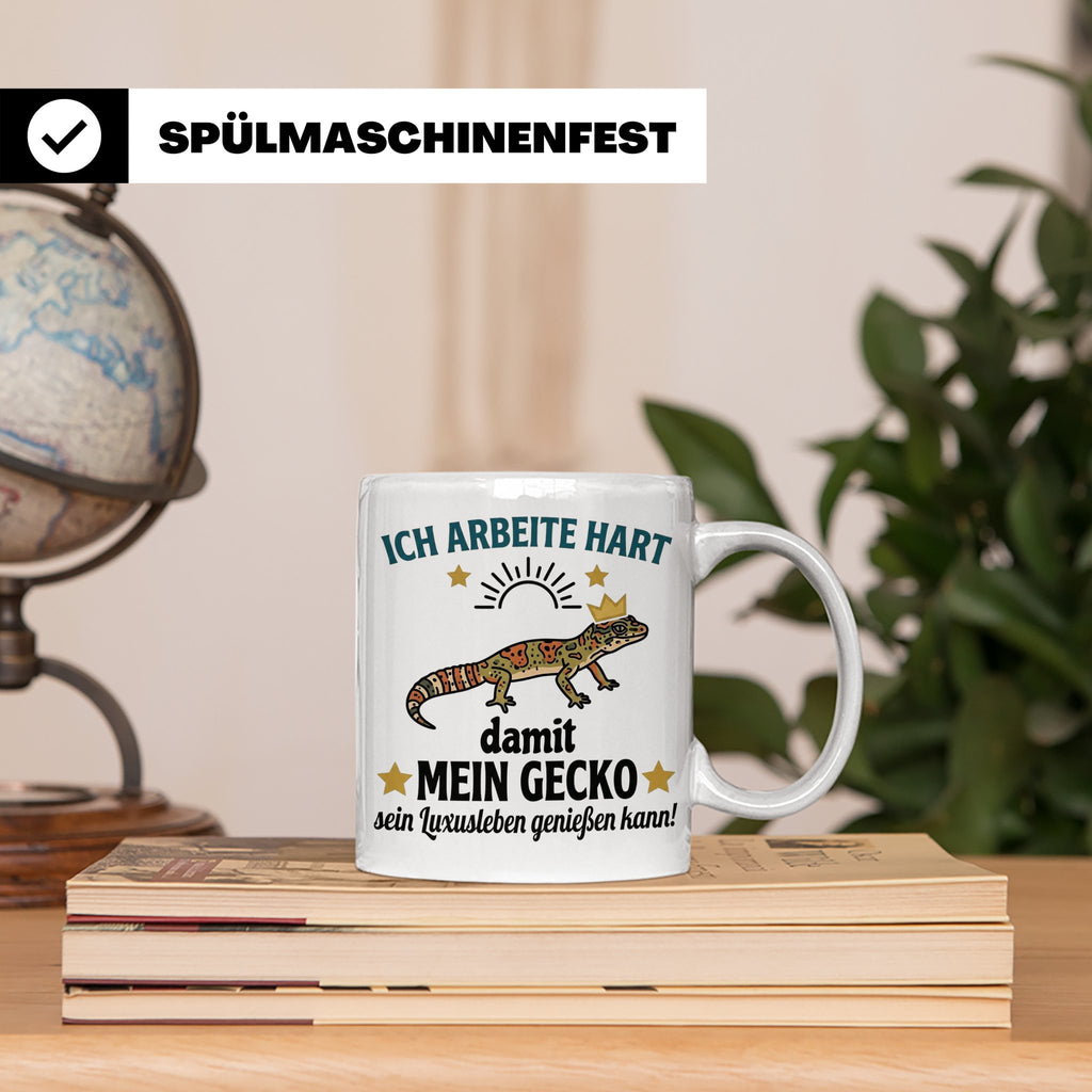 Gecko Tasse mit Spruch Ich arbeite hart... Leopardgecko Halt – Weiß [farbe:weiß]