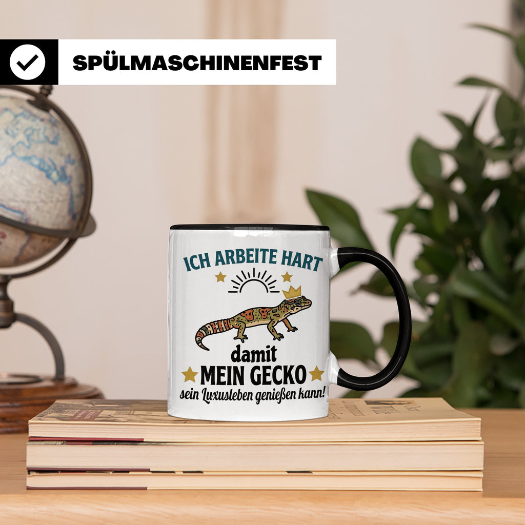 Gecko Tasse mit Spruch Ich arbeite hart... Leopardgecko Halt – Schwarz [farbe:schwarz]