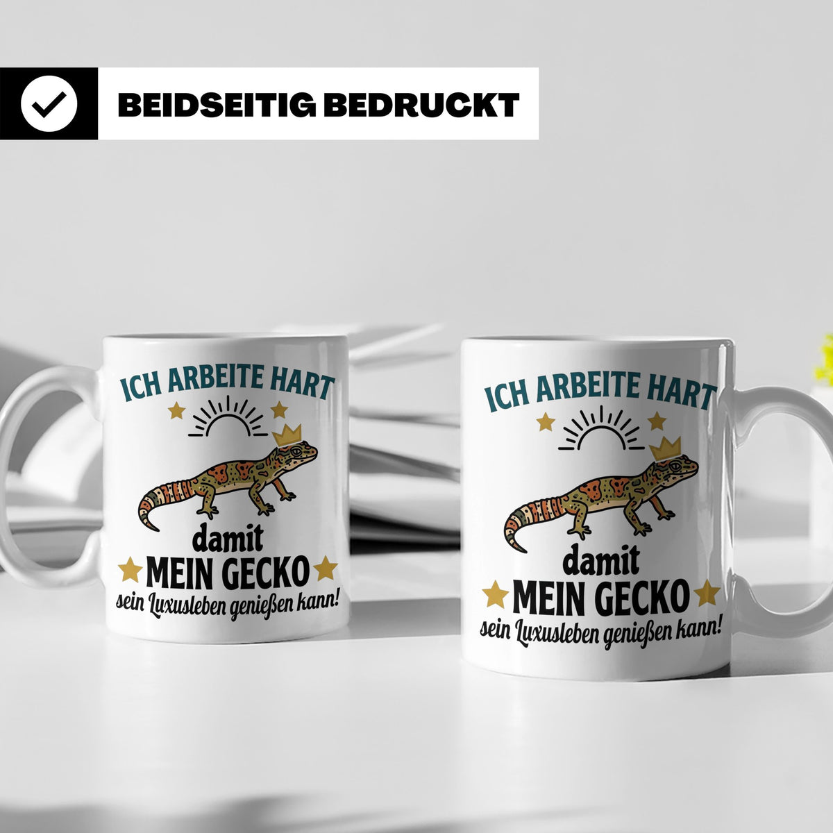 Gecko Tasse mit Spruch Ich arbeite hart... Leopardgecko Halt – Weiß [farbe:weiß]
