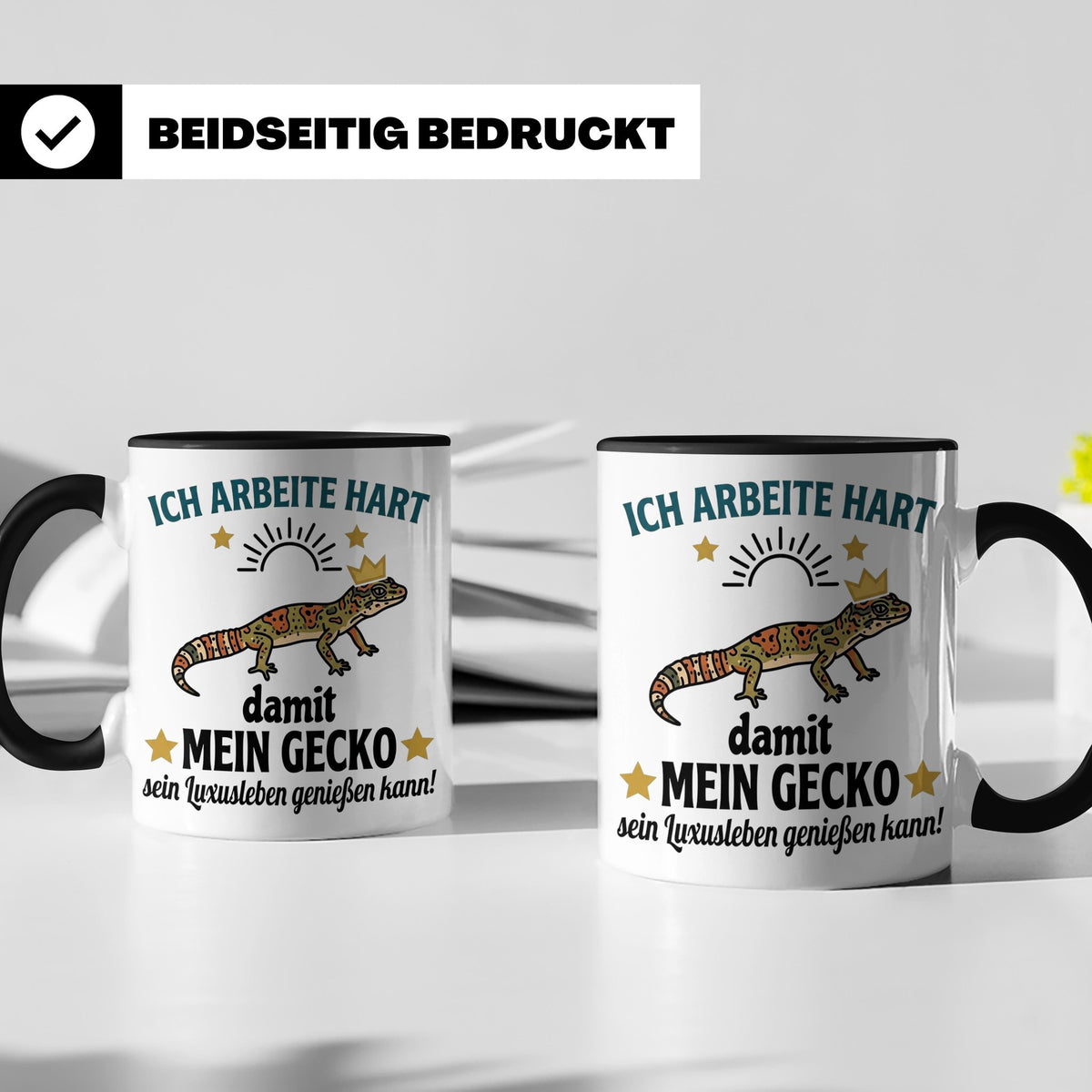 Gecko Tasse mit Spruch Ich arbeite hart... Leopardgecko Halt – Schwarz [farbe:schwarz]