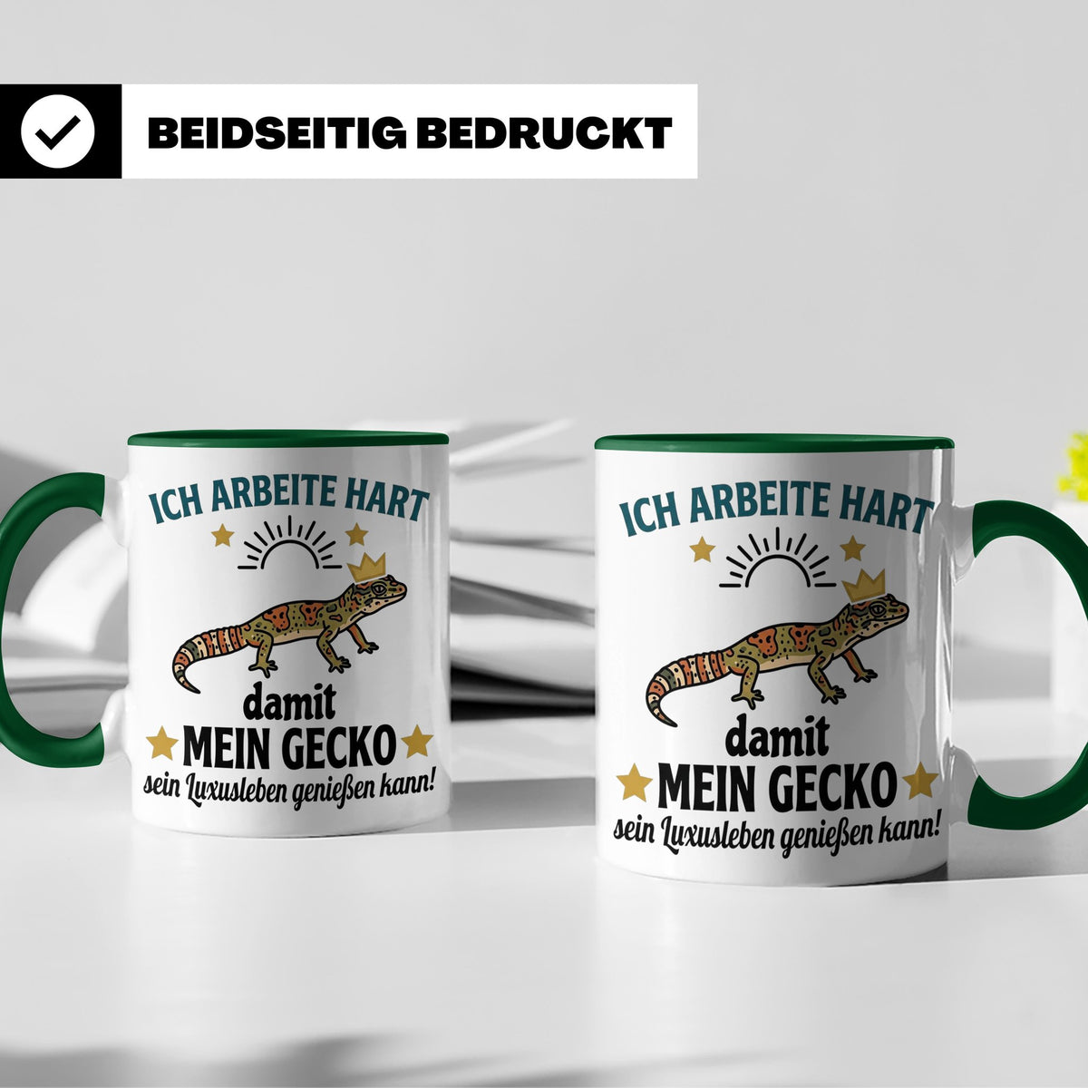Gecko Tasse mit Spruch Ich arbeite hart... Leopardgecko Halt – Grün [farbe:grün]