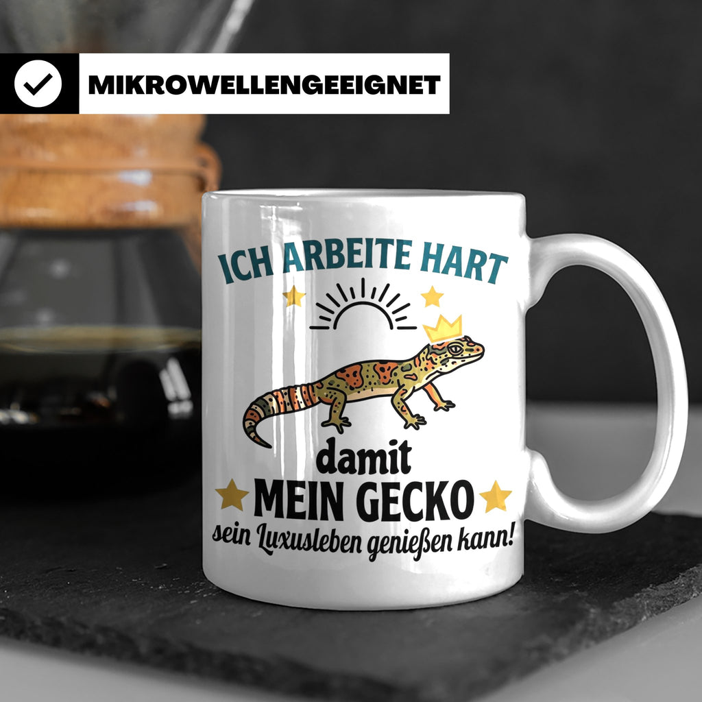 Gecko Tasse mit Spruch Ich arbeite hart... Leopardgecko Halt – Weiß [farbe:weiß]
