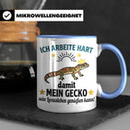 Gecko Tasse mit Spruch Ich arbeite hart... Leopardgecko Halt – Blau [farbe:blau]
