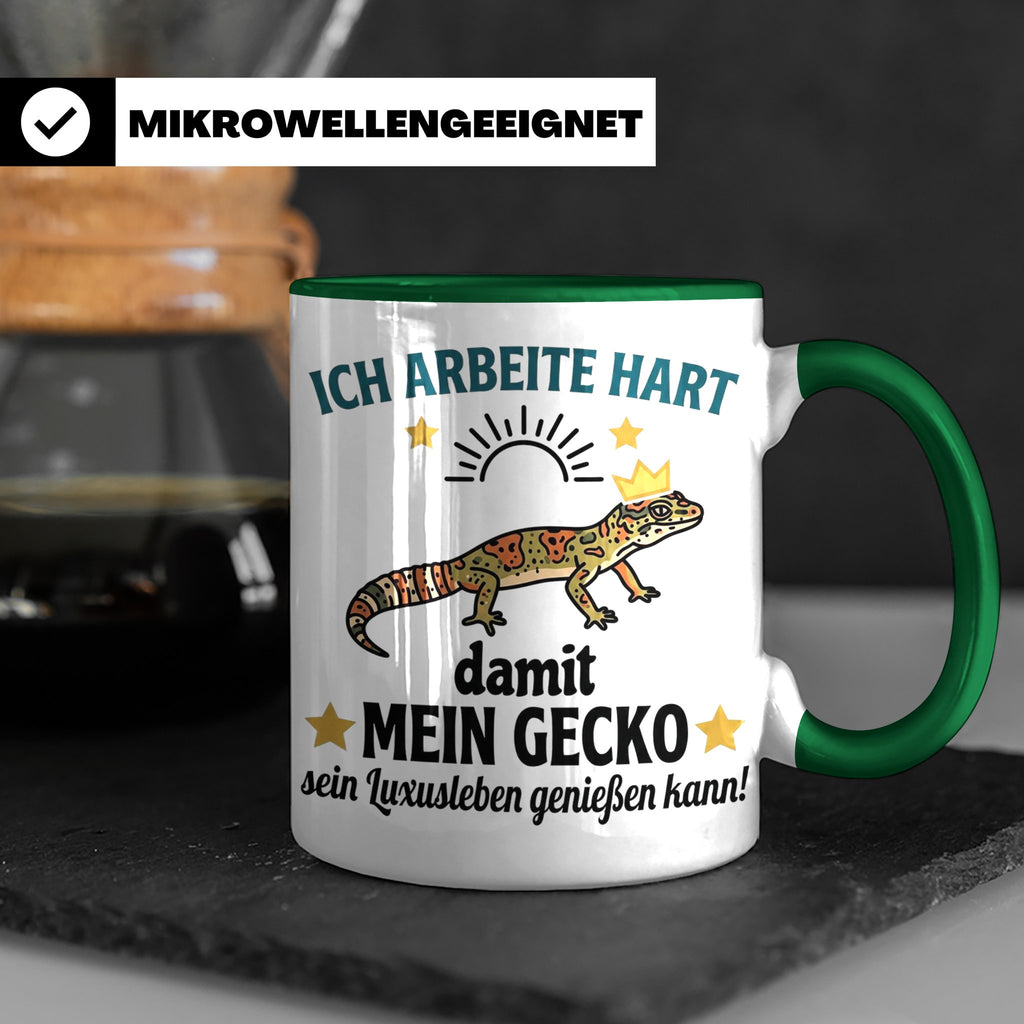 Gecko Tasse mit Spruch Ich arbeite hart... Leopardgecko Halt – Grün [farbe:grün]