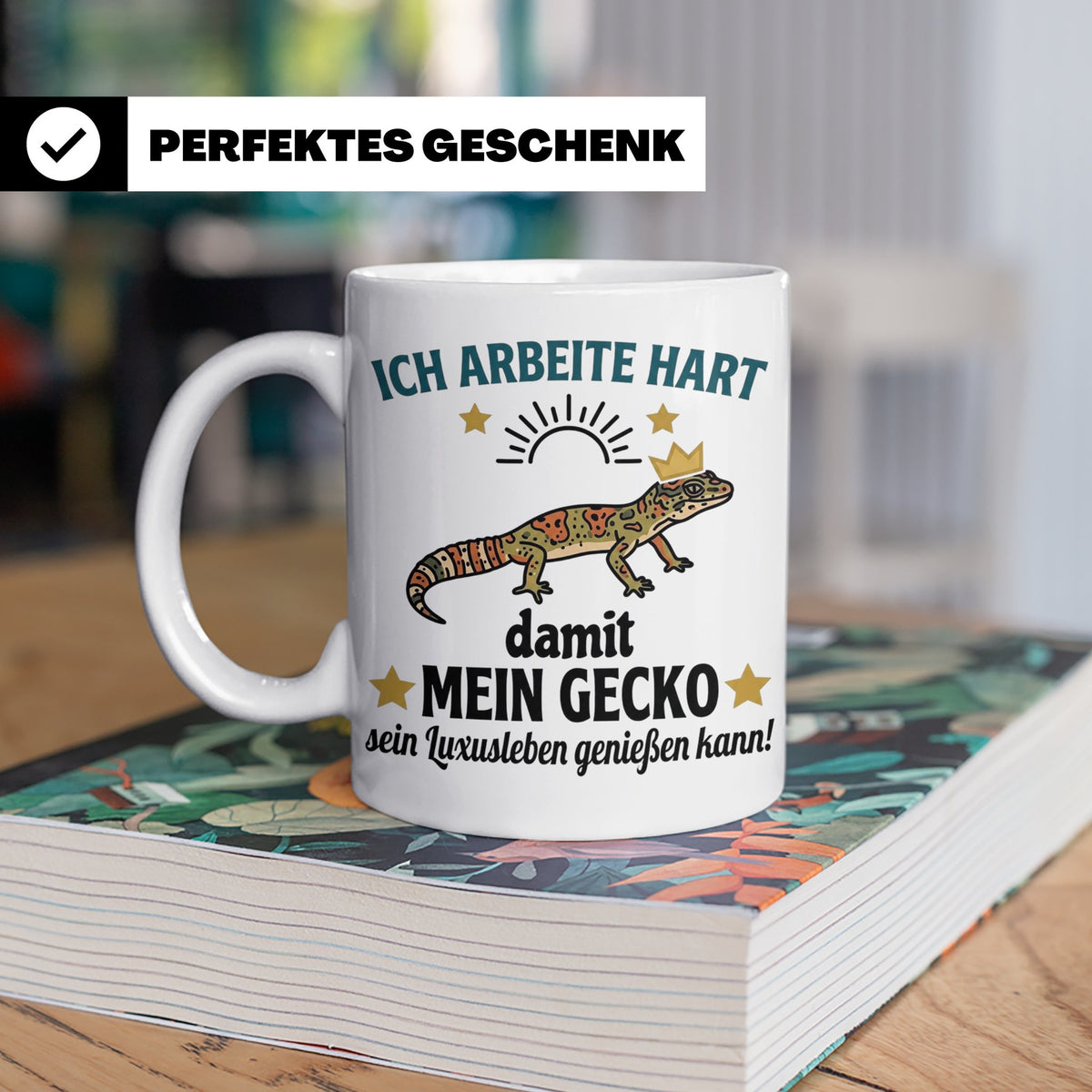 Gecko Tasse mit Spruch Ich arbeite hart... Leopardgecko Halt – Weiß [farbe:weiß]