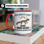 Gecko Tasse mit Spruch Ich arbeite hart... Leopardgecko Halt – Rot [farbe:rot]