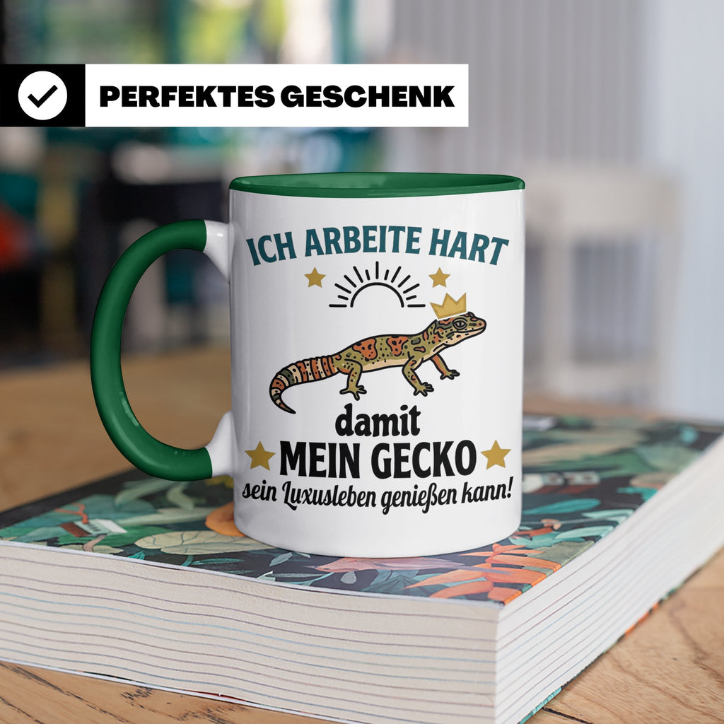 Gecko Tasse mit Spruch Ich arbeite hart... Leopardgecko Halt – Grün [farbe:grün]