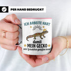 Gecko Tasse mit Spruch Ich arbeite hart... Leopardgecko Halt – Rosa [farbe:rosa]