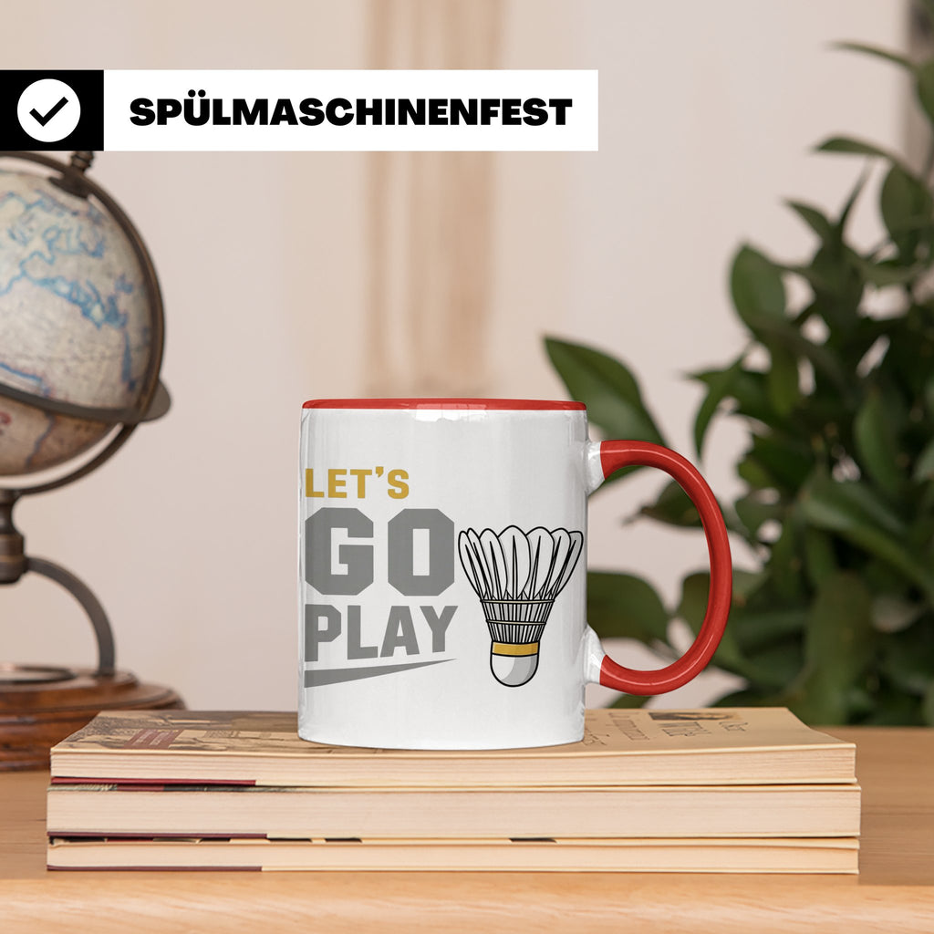 Badminton Tasse Let's Go Play, Federball Spieler Geschenk, S – Rot [farbe:rot]