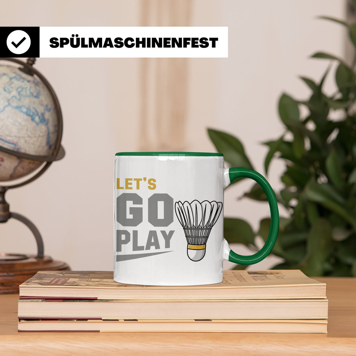 Badminton Tasse Let's Go Play, Federball Spieler Geschenk, S – Grün [farbe:grün]