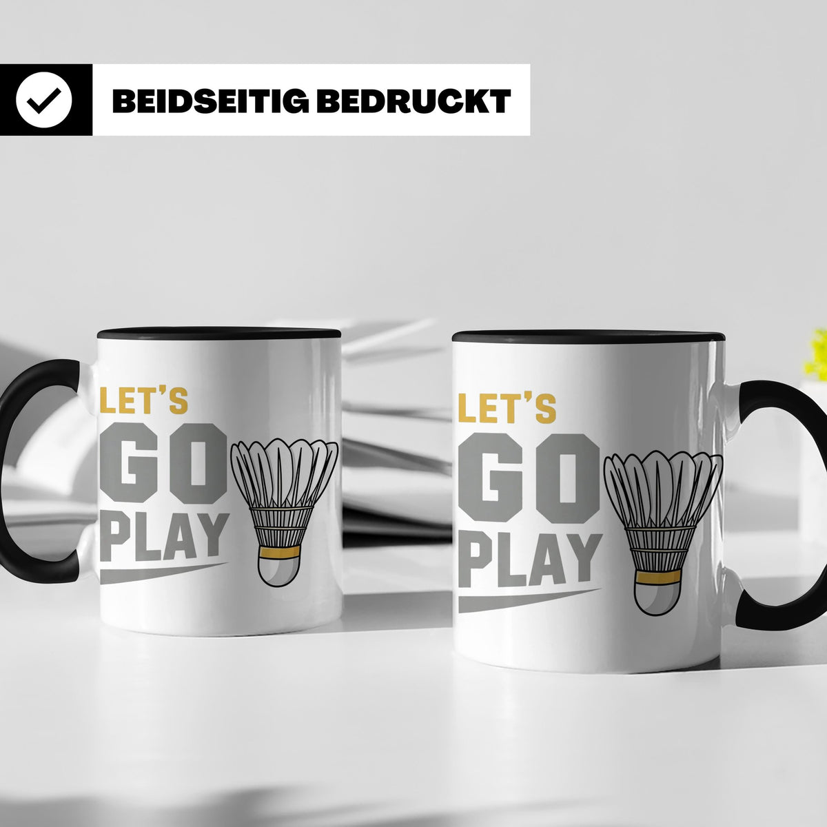 Badminton Tasse Let's Go Play, Federball Spieler Geschenk, S – Schwarz [farbe:schwarz]