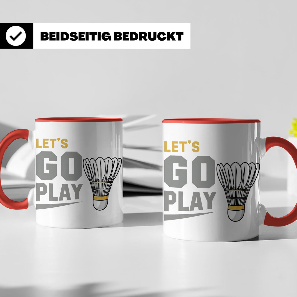 Badminton Tasse Let's Go Play, Federball Spieler Geschenk, S – Rot [farbe:rot]