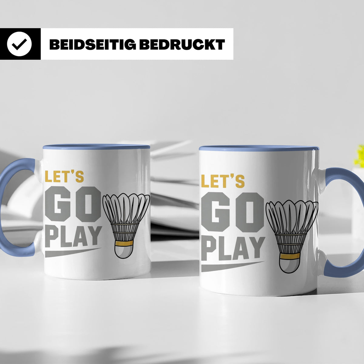 Badminton Tasse Let's Go Play, Federball Spieler Geschenk, S – Blau [farbe:blau]