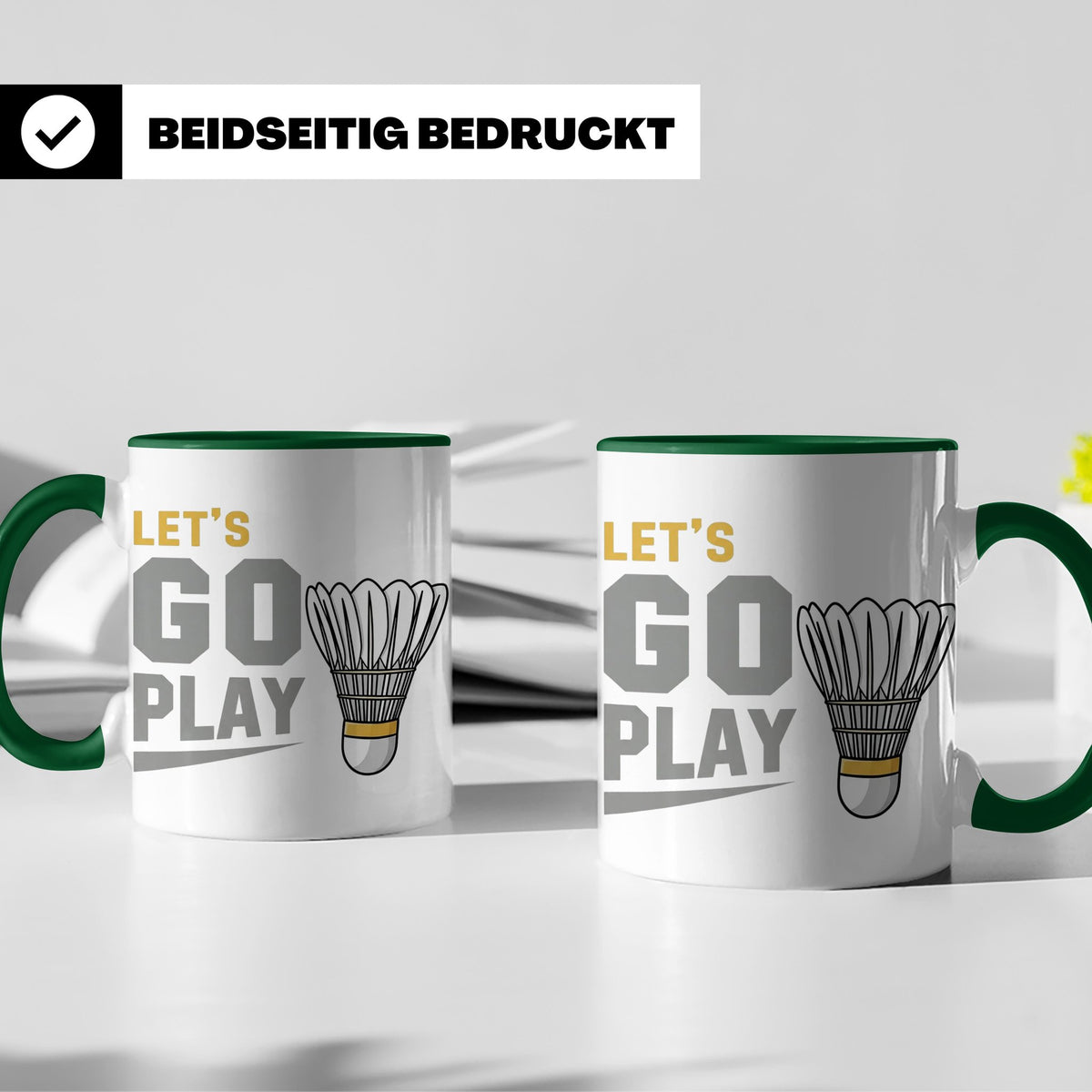 Badminton Tasse Let's Go Play, Federball Spieler Geschenk, S – Grün [farbe:grün]
