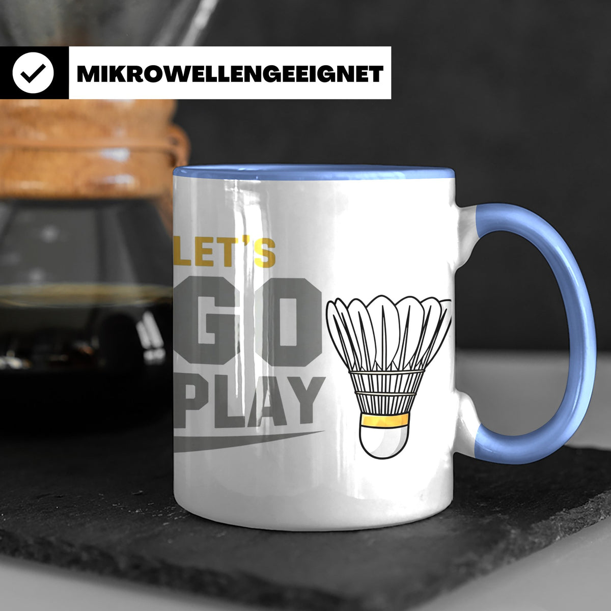 Badminton Tasse Let's Go Play, Federball Spieler Geschenk, S – Blau [farbe:blau]