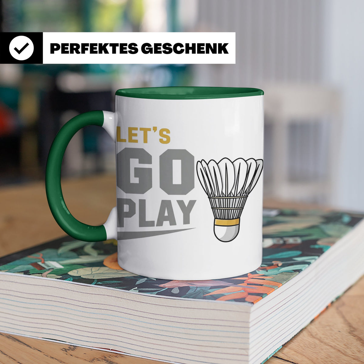 Badminton Tasse Let's Go Play, Federball Spieler Geschenk, S – Grün [farbe:grün]
