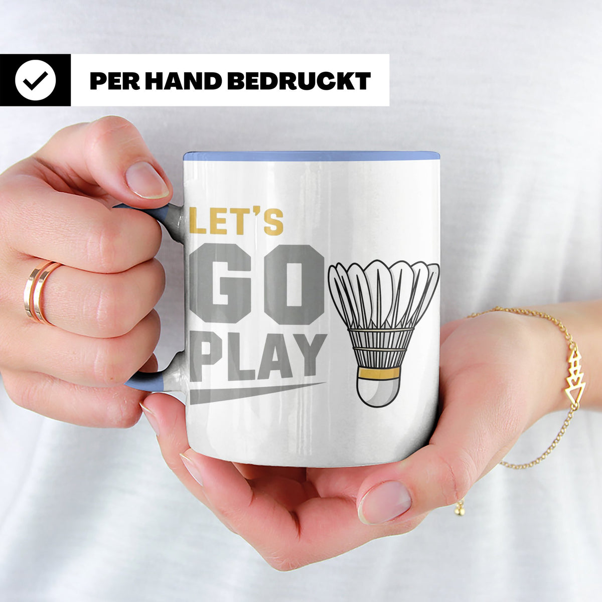 Badminton Tasse Let's Go Play, Federball Spieler Geschenk, S – Blau [farbe:blau]