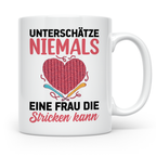 Niemals Stricken kann Tasse - Stricknadel Herz Motiv - Häkel - Weiß