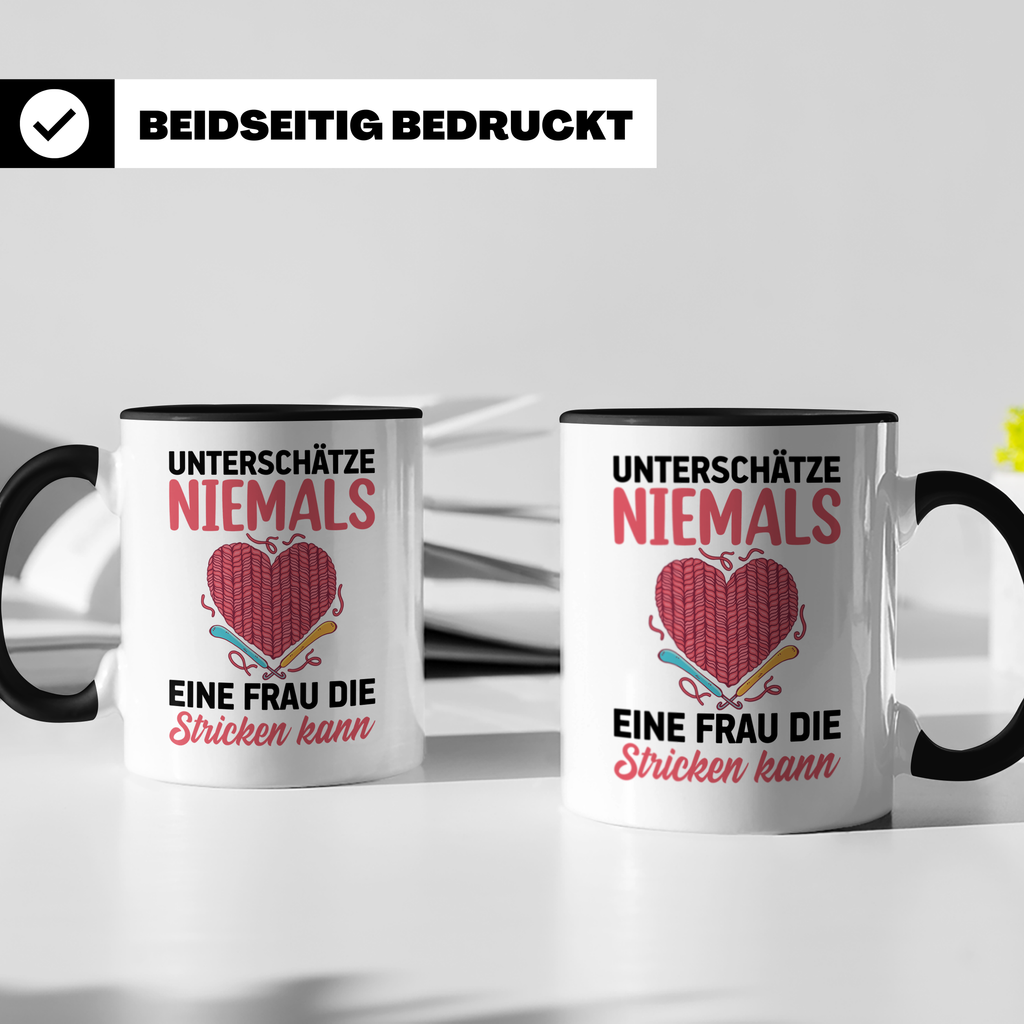 Niemals Stricken kann Tasse - Stricknadel Herz Motiv - Häkel - Schwarz