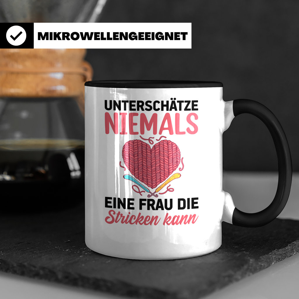 Niemals Stricken kann Tasse - Stricknadel Herz Motiv - Häkel - Schwarz