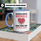 Niemals Stricken kann Tasse - Stricknadel Herz Motiv - Häkel - Blau