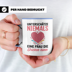 Niemals Stricken kann Tasse - Stricknadel Herz Motiv - Häkel - Blau