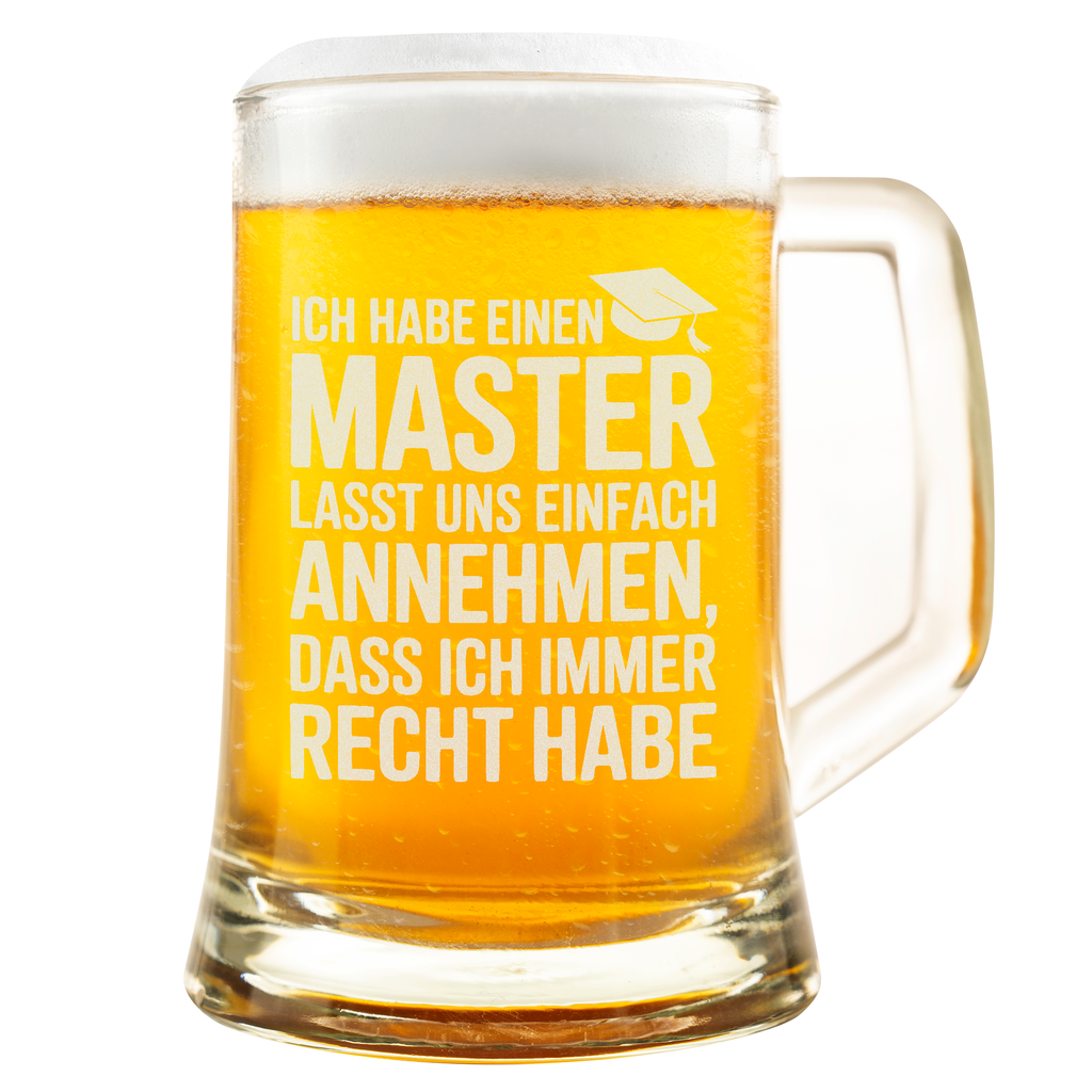 Witziger Master Spruch Bierkrug – Lustiges Geschenk für Absolventen, Studenten & Kollegen, perfekte Geschenkidee zur Masterfeier