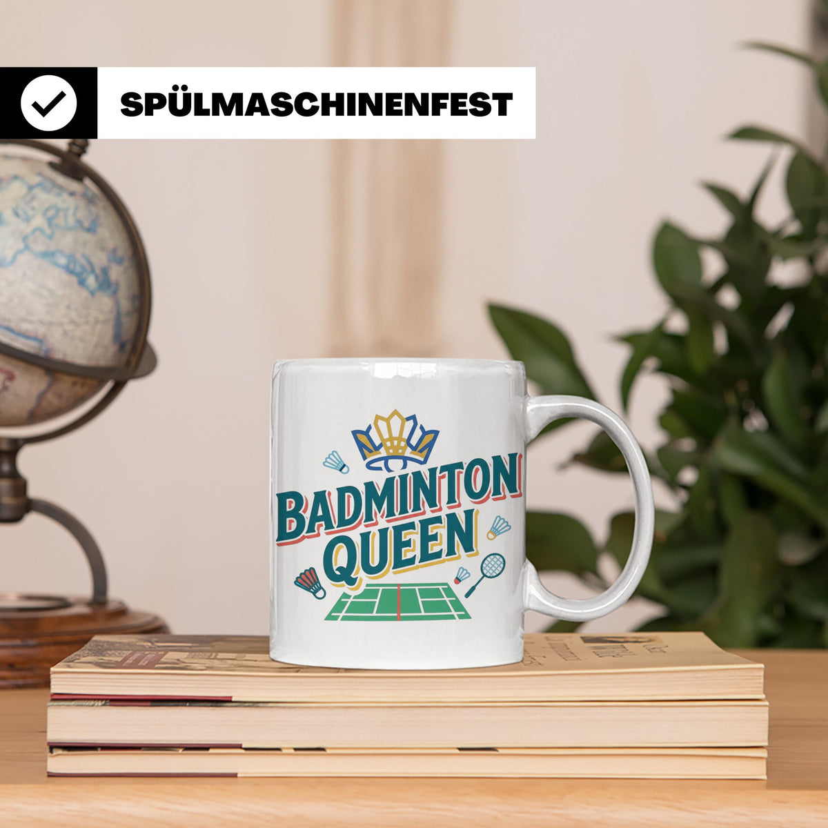 Badminton Queen Tasse für Spielerin & Federball Königin, Spo – Weiß [farbe:weiß]