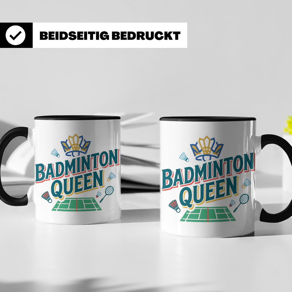 Badminton Queen Tasse für Spielerin & Federball Königin, Spo – Schwarz [farbe:schwarz]