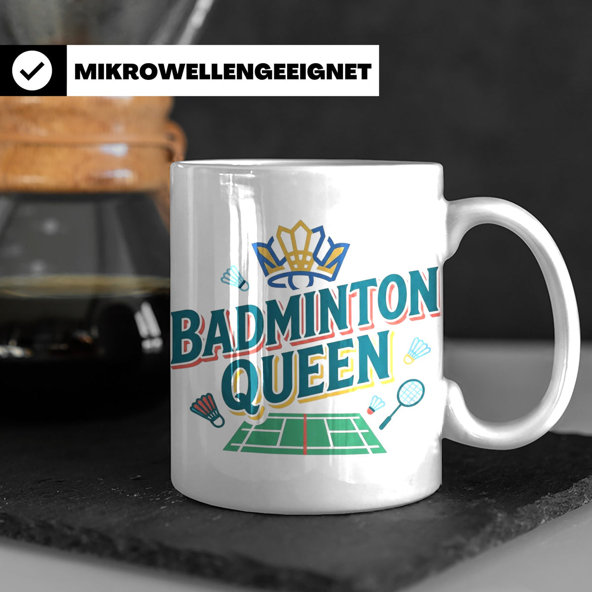 Badminton Queen Tasse für Spielerin & Federball Königin, Spo – Weiß [farbe:weiß]