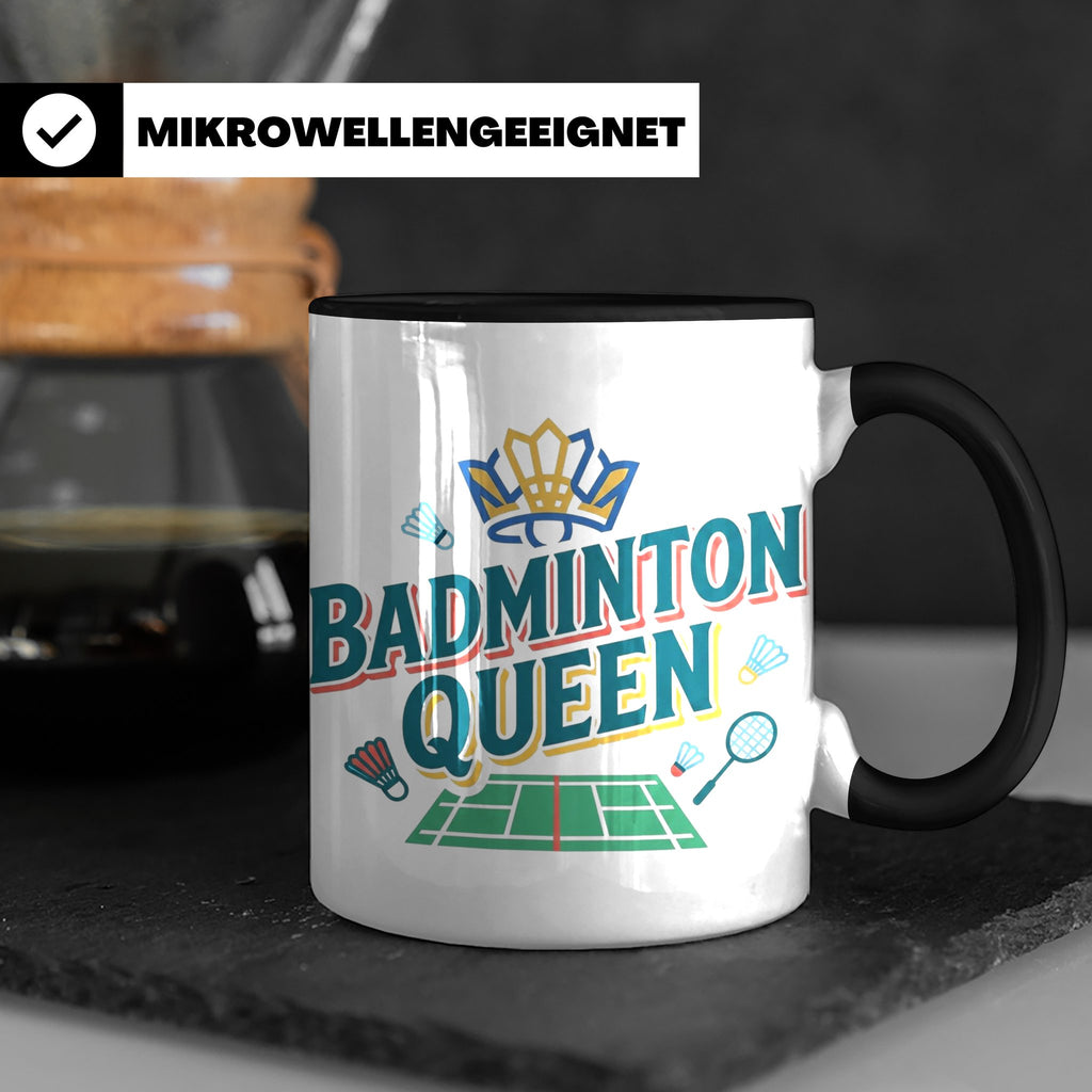 Badminton Queen Tasse für Spielerin & Federball Königin, Spo – Schwarz [farbe:schwarz]