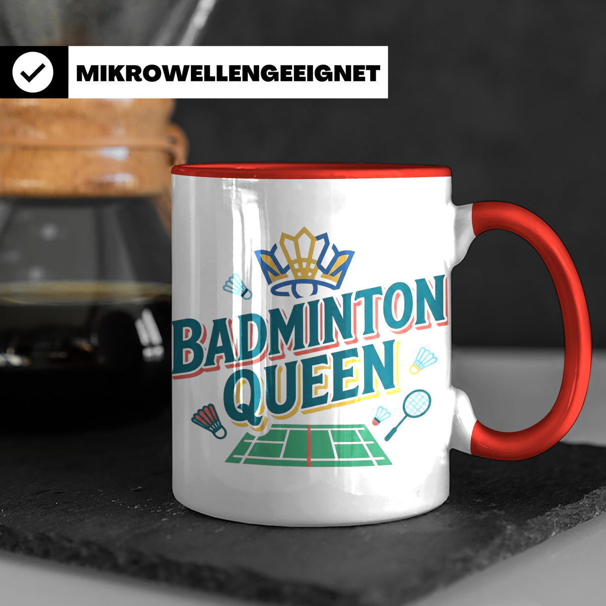 Badminton Queen Tasse für Spielerin & Federball Königin, Spo – Rot [farbe:rot]