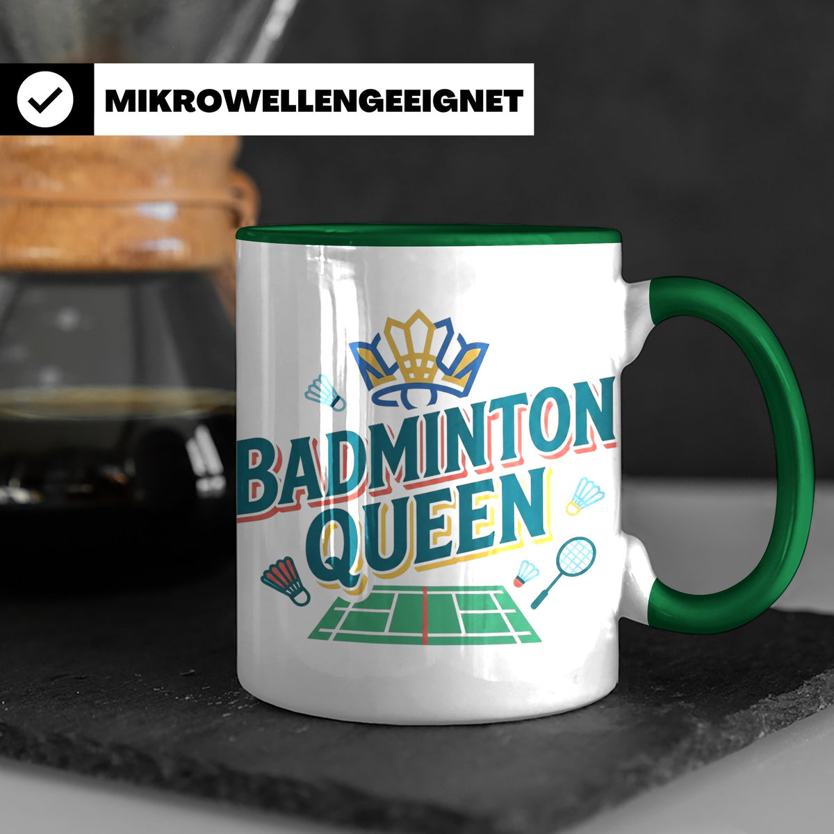 Badminton Queen Tasse für Spielerin & Federball Königin, Spo – Grün [farbe:grün]