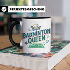 Badminton Queen Tasse für Spielerin & Federball Königin, Spo – Schwarz [farbe:schwarz]