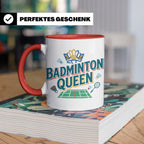 Badminton Queen Tasse für Spielerin & Federball Königin, Spo – Rot [farbe:rot]